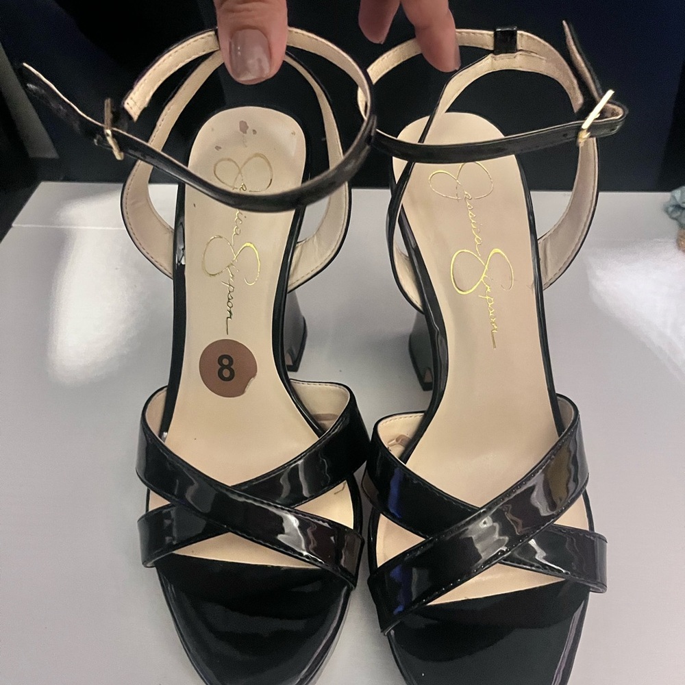 Jessica Simpson Glossy Black Strappy Heels